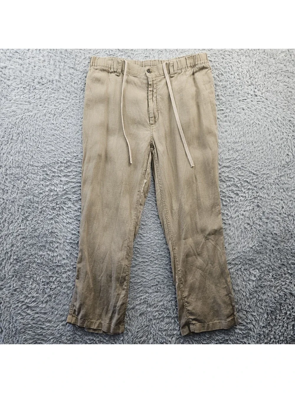 Caribbean Linen Pants Men 38x30 (Fits 34-38x28) Brown Drawstring Straight